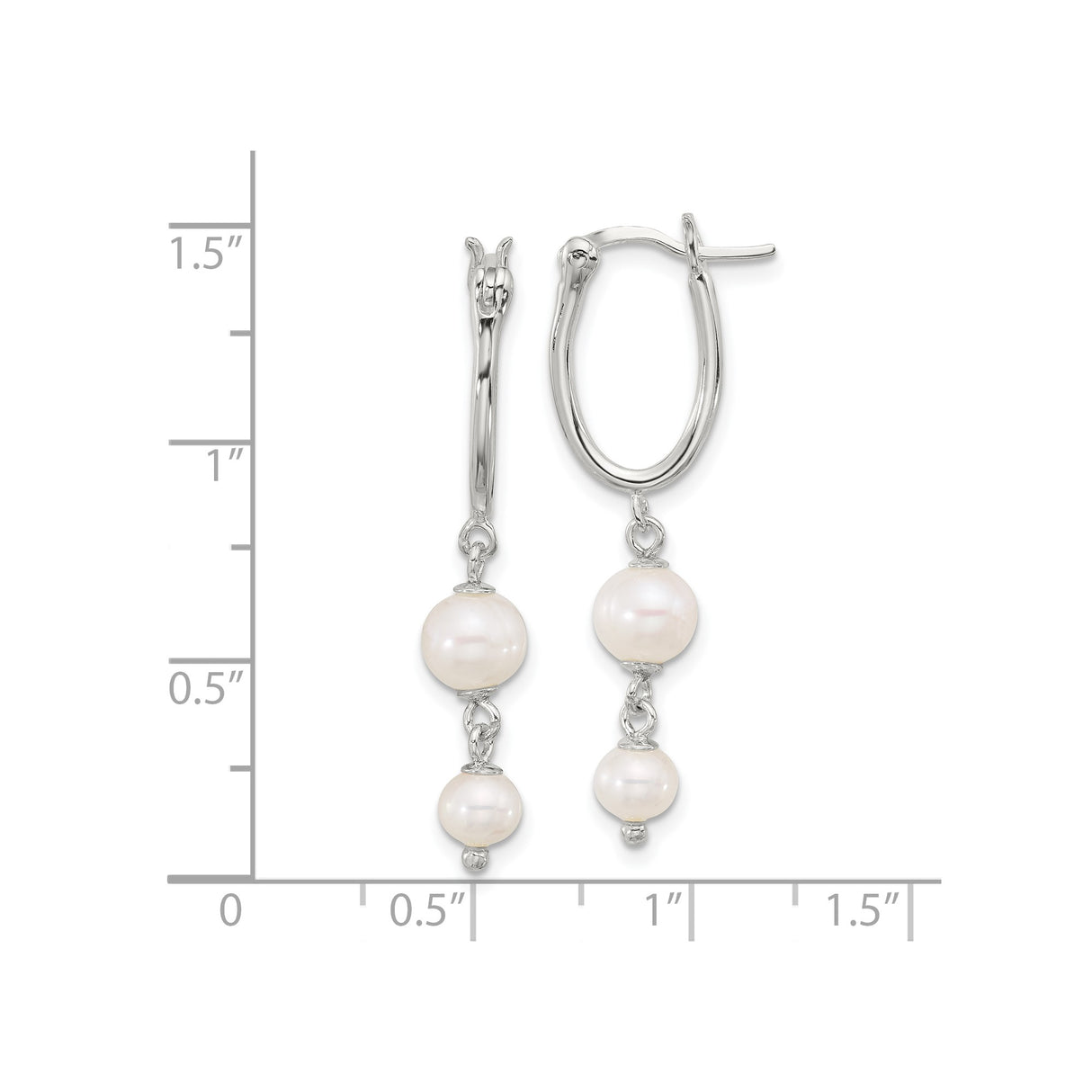 Sterling Silver Dangle Earrings with Double White Freshwater Pearls, Oval Drop Design for Women