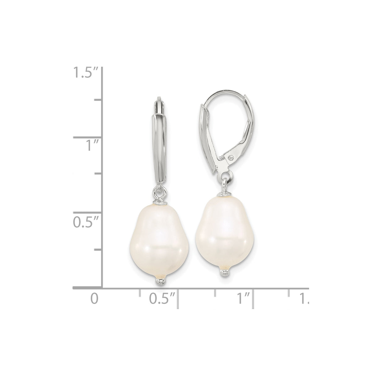 Sterling Silver Drop Earrings with White Freshwater Baroque Pearls, Leverback Design
