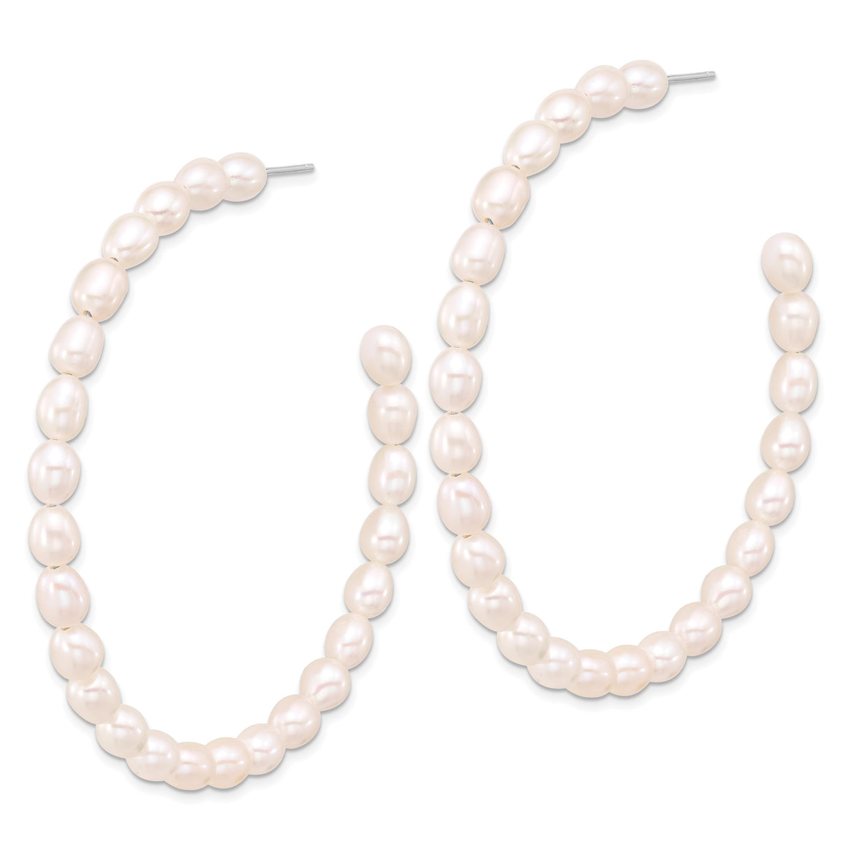 Sterling Silver Hoop Earrings with Natural White Freshwater Pearls, Classic and Elegant Design