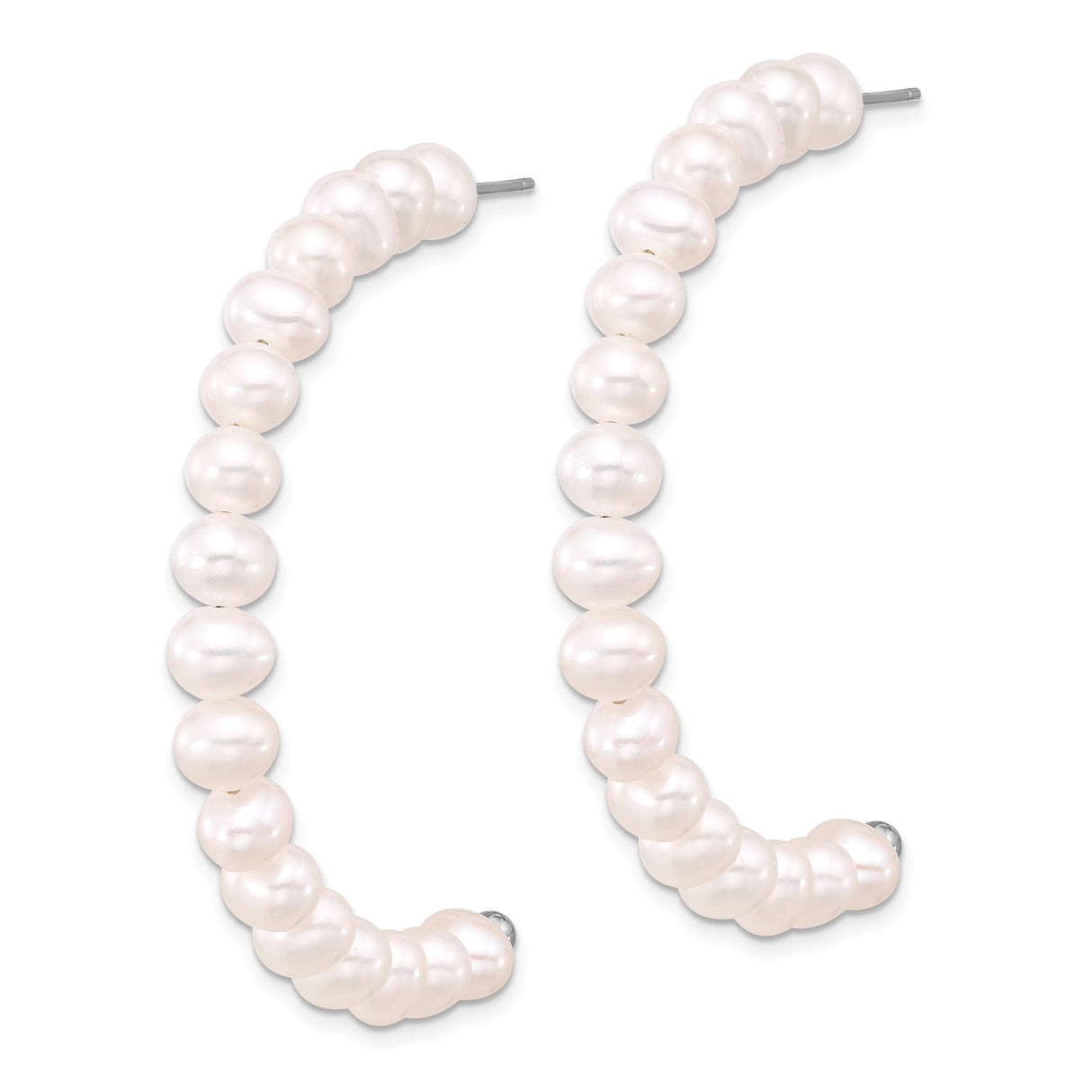 Sterling Silver Hoop Earrings with Natural Freshwater Pearls, Classic J-Hoop Design