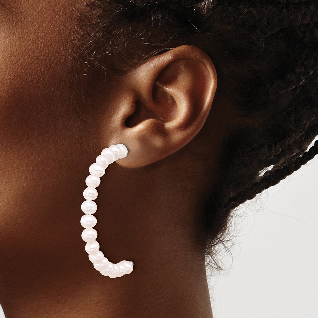 Sterling Silver Hoop Earrings with Natural Freshwater Pearls, Classic J-Hoop Design