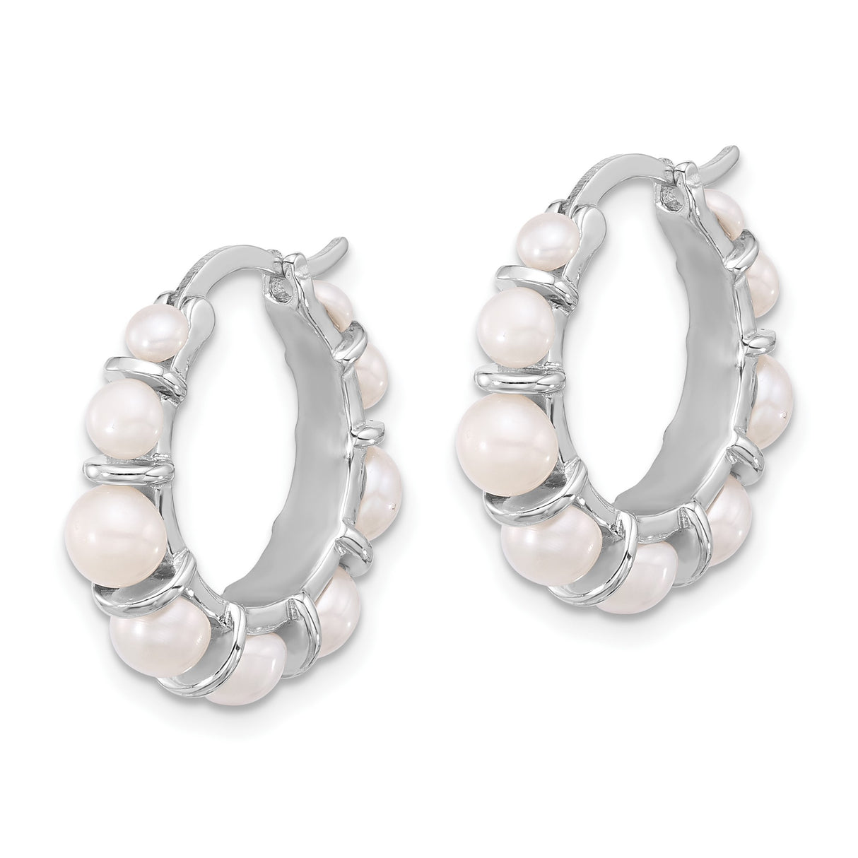 Sterling Silver Hoop Earrings with Freshwater Pearls, Modern Dangle Style for Women