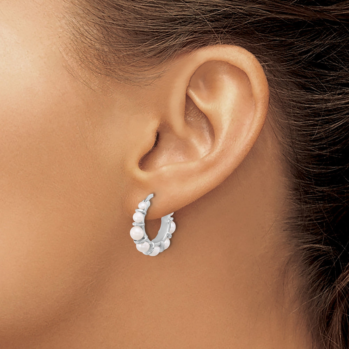 Sterling Silver Hoop Earrings with Freshwater Pearls, Modern Dangle Style for Women