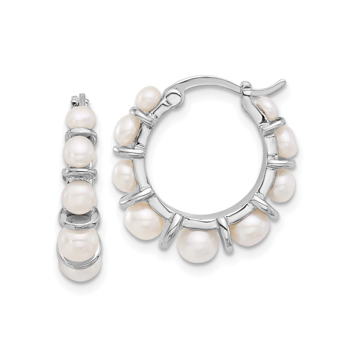 Sterling Silver Hoop Earrings with Freshwater Pearls, Modern Dangle Style for Women