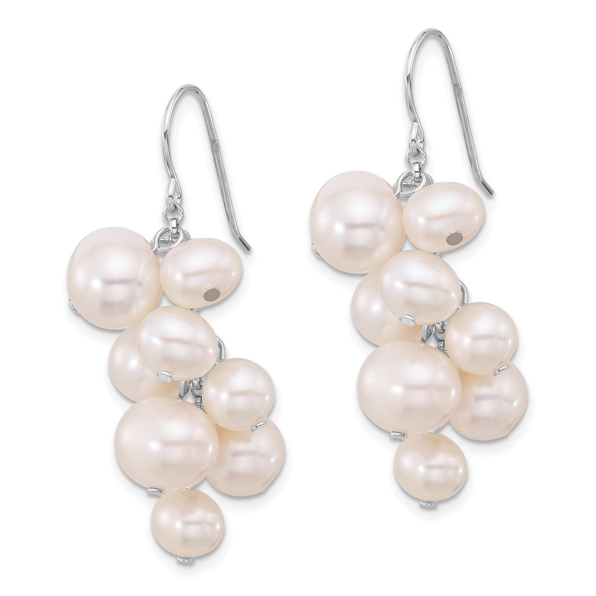 Sterling Silver Drop Earrings with White Freshwater Pearls, Clustered Bridal Style