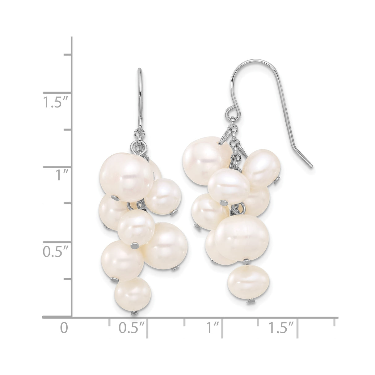 Sterling Silver Drop Earrings with White Freshwater Pearls, Clustered Bridal Style