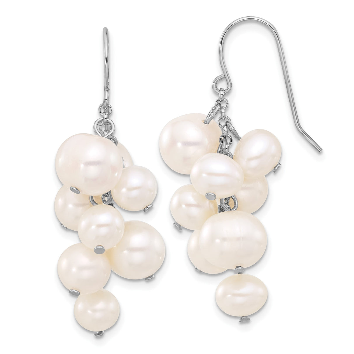 Sterling Silver Drop Earrings with White Freshwater Pearls, Clustered Bridal Style
