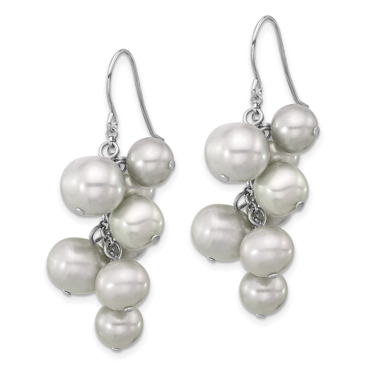 Sterling Silver Dangle Earrings with White Freshwater Pearl Clusters, Grape-Inspired Design