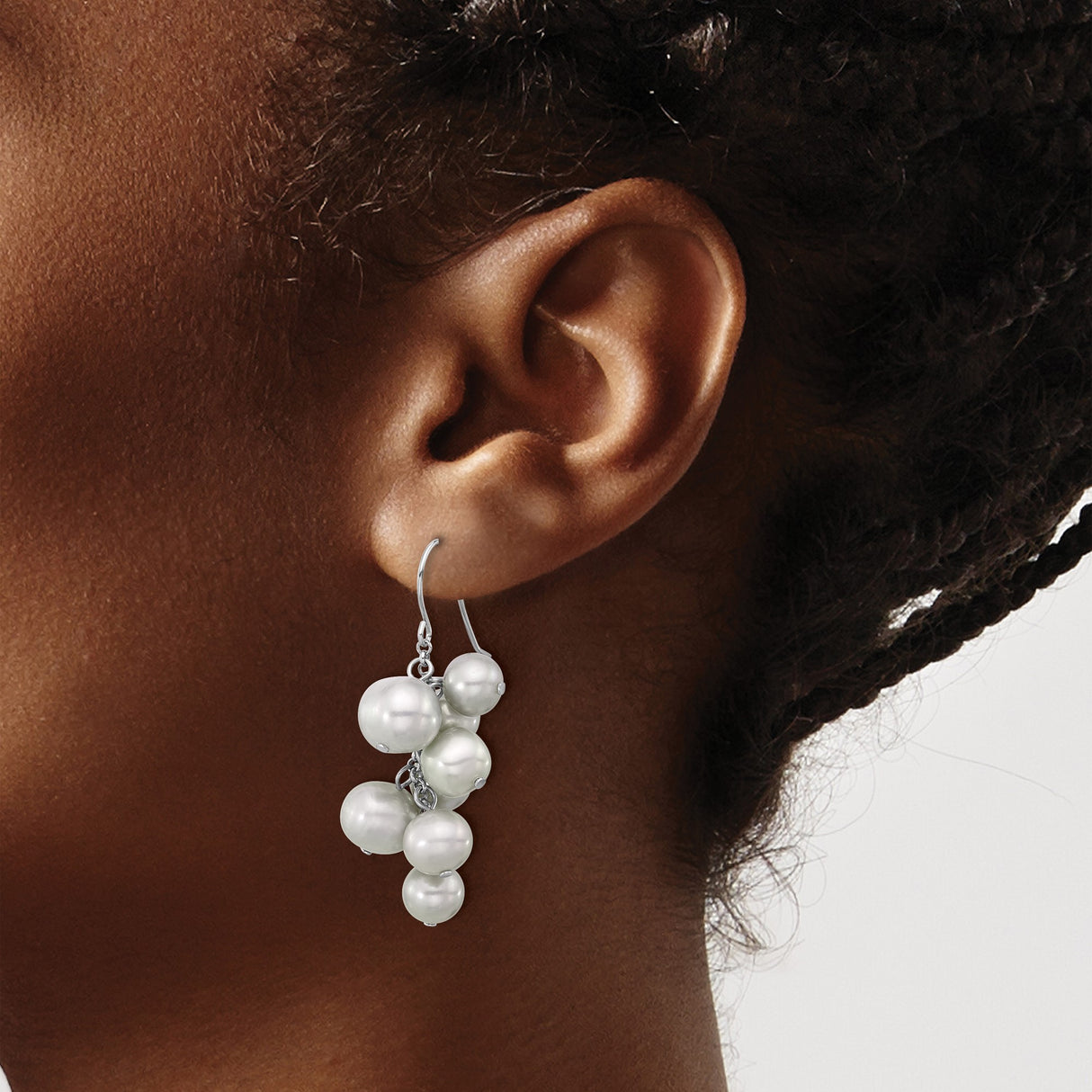 Sterling Silver Dangle Earrings with White Freshwater Pearl Clusters, Grape-Inspired Design