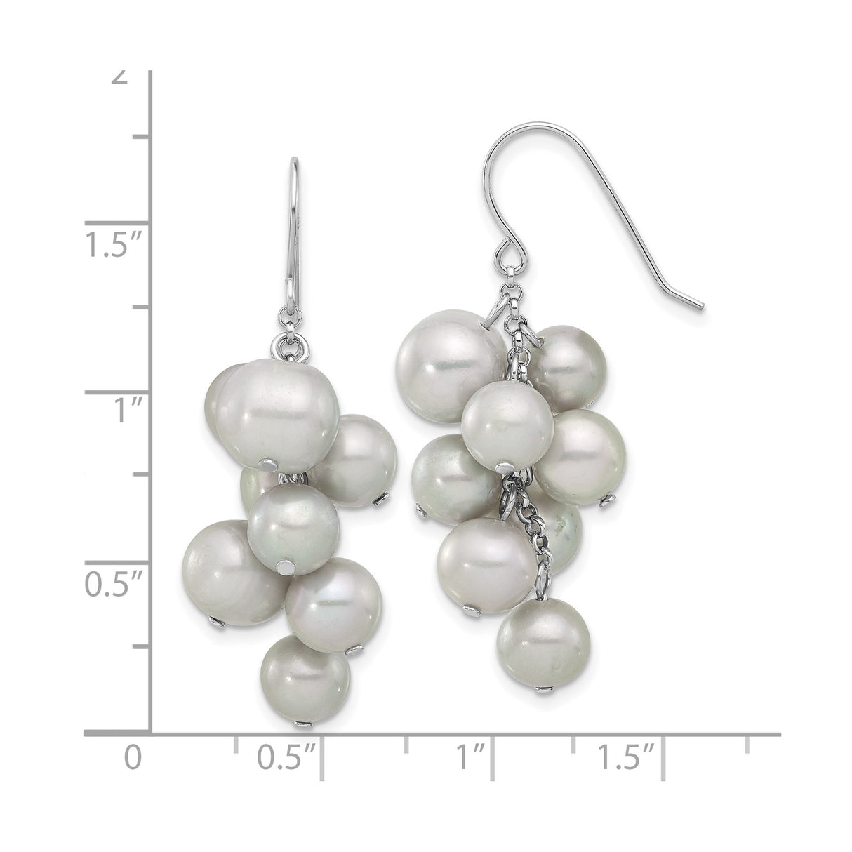 Sterling Silver Dangle Earrings with White Freshwater Pearl Clusters, Grape-Inspired Design