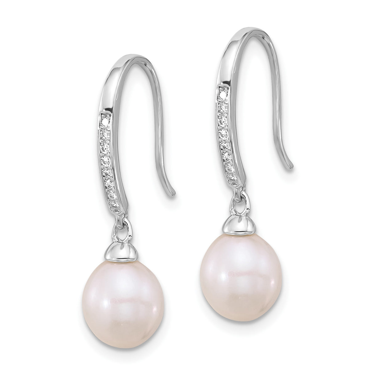 Sterling Silver Drop Earrings with Freshwater Cultured Pearls and Cubic Zirconia Accents
