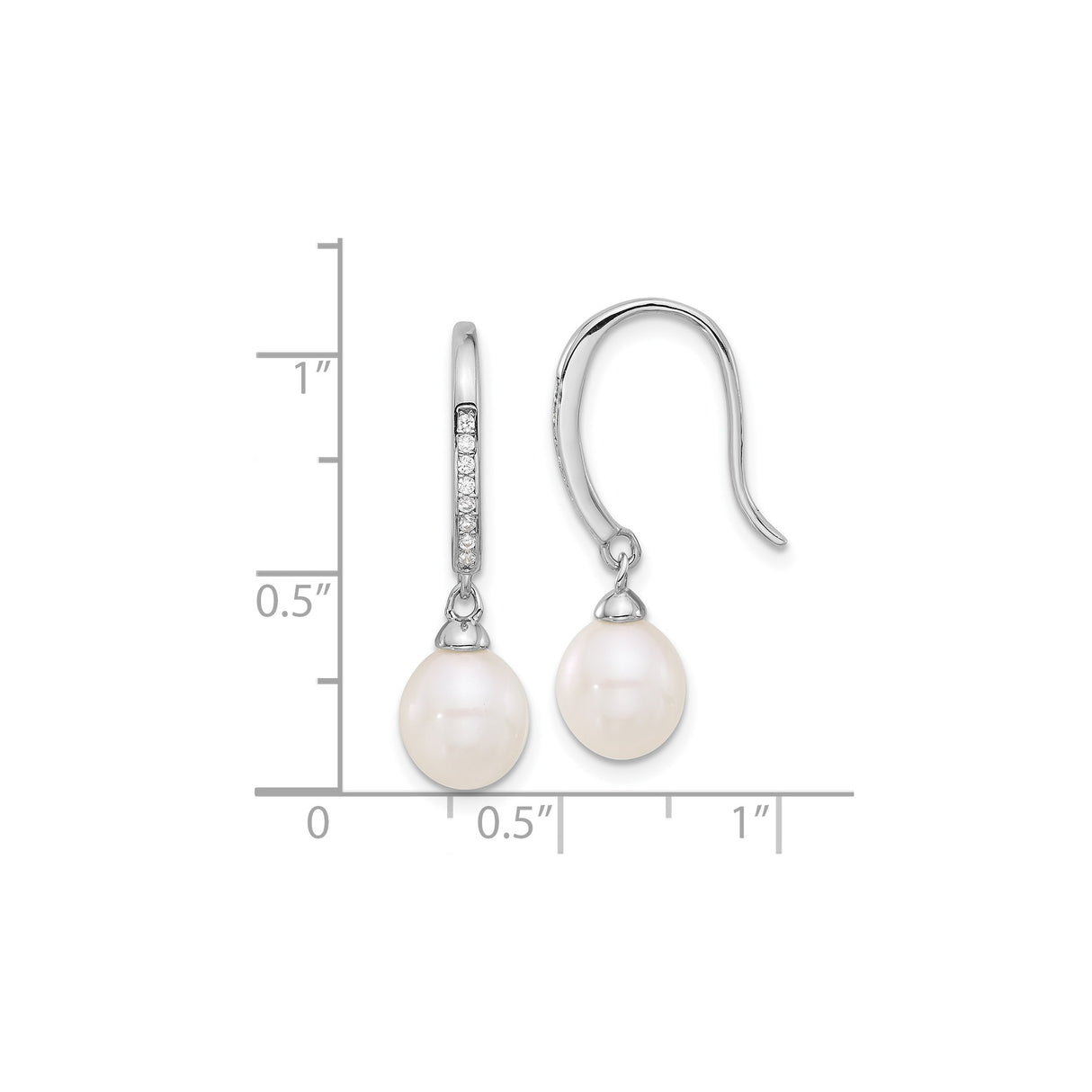 Sterling Silver Drop Earrings with Freshwater Cultured Pearls and Cubic Zirconia Accents