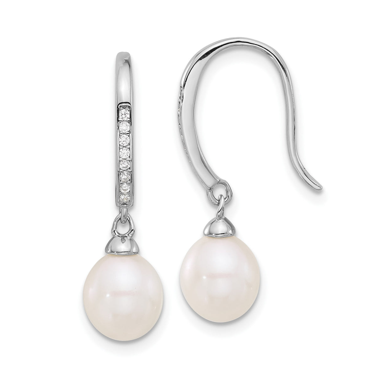 Sterling Silver Drop Earrings with Freshwater Cultured Pearls and Cubic Zirconia Accents