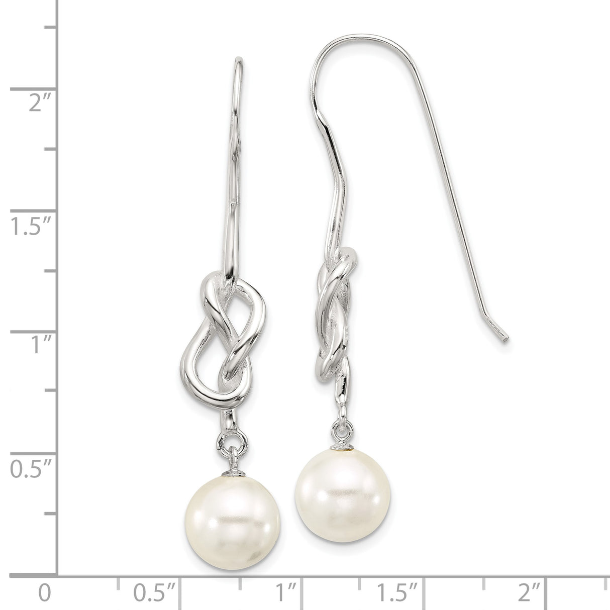 Sterling Silver Infinity Knot Drop Earrings with White Pearl Dangles for Women