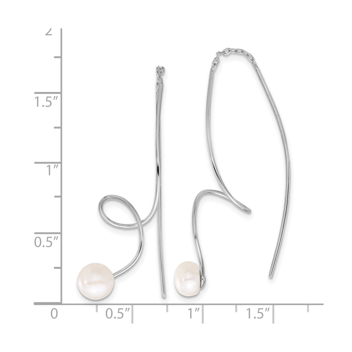 Sterling Silver Threader Earrings with Cultured Freshwater Pearls, Modern Abstract Curve Design
