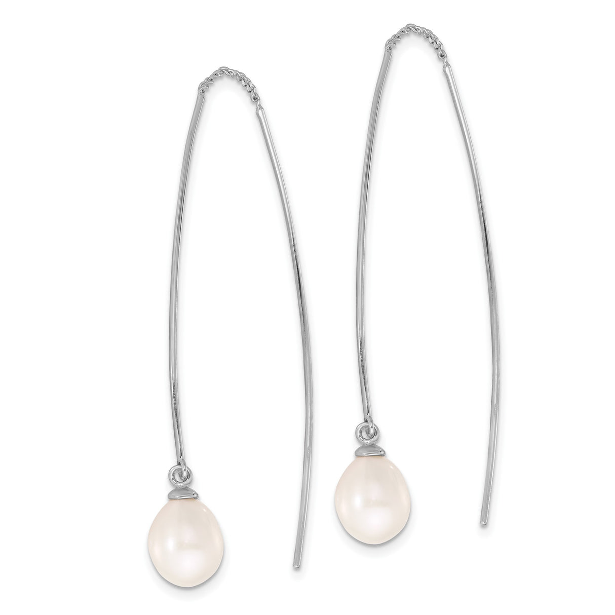 Sterling Silver Threader Earrings with Teardrop Freshwater Pearls, Dainty Long Drop Style