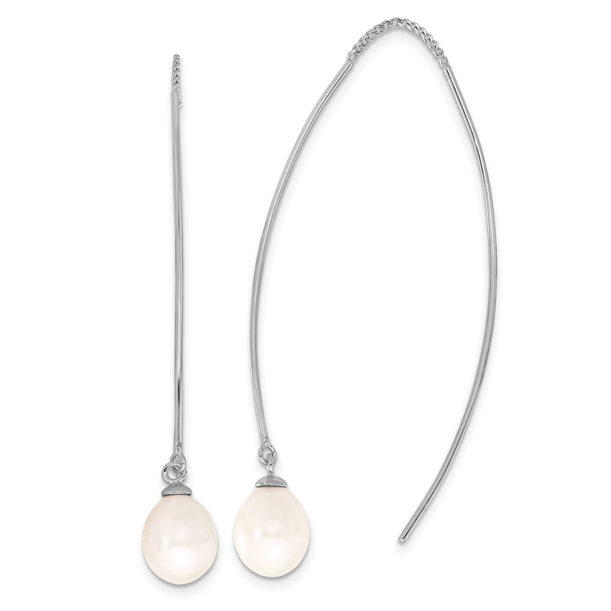 Sterling Silver Threader Earrings with Teardrop Freshwater Pearls, Dainty Long Drop Style
