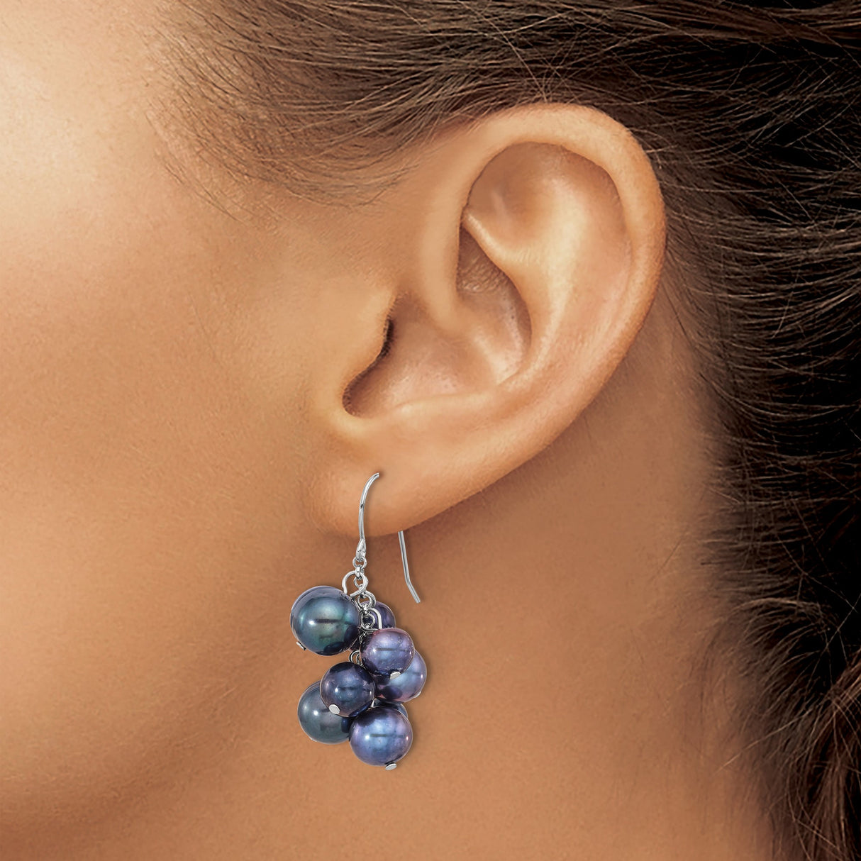 Sterling Silver Dangle Earrings with Black Freshwater Pearls, Modern Drop Design for Women