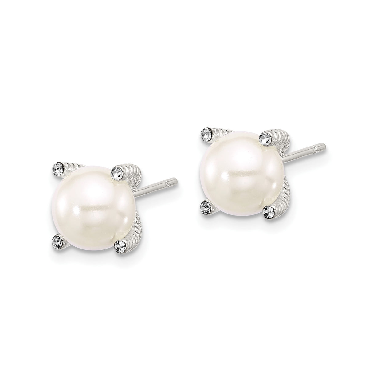 Sterling Silver Pearl Stud Earrings with Cubic Zirconia Accents, Classic Bridal Jewelry for Women