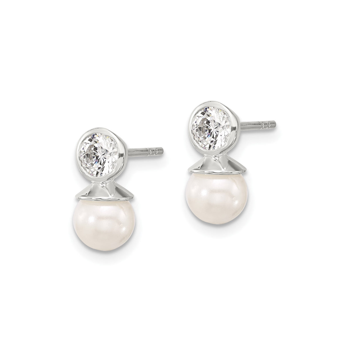 Sterling Silver Pearl Stud Earrings with Cubic Zirconia, Classic Bridal Jewelry for Women