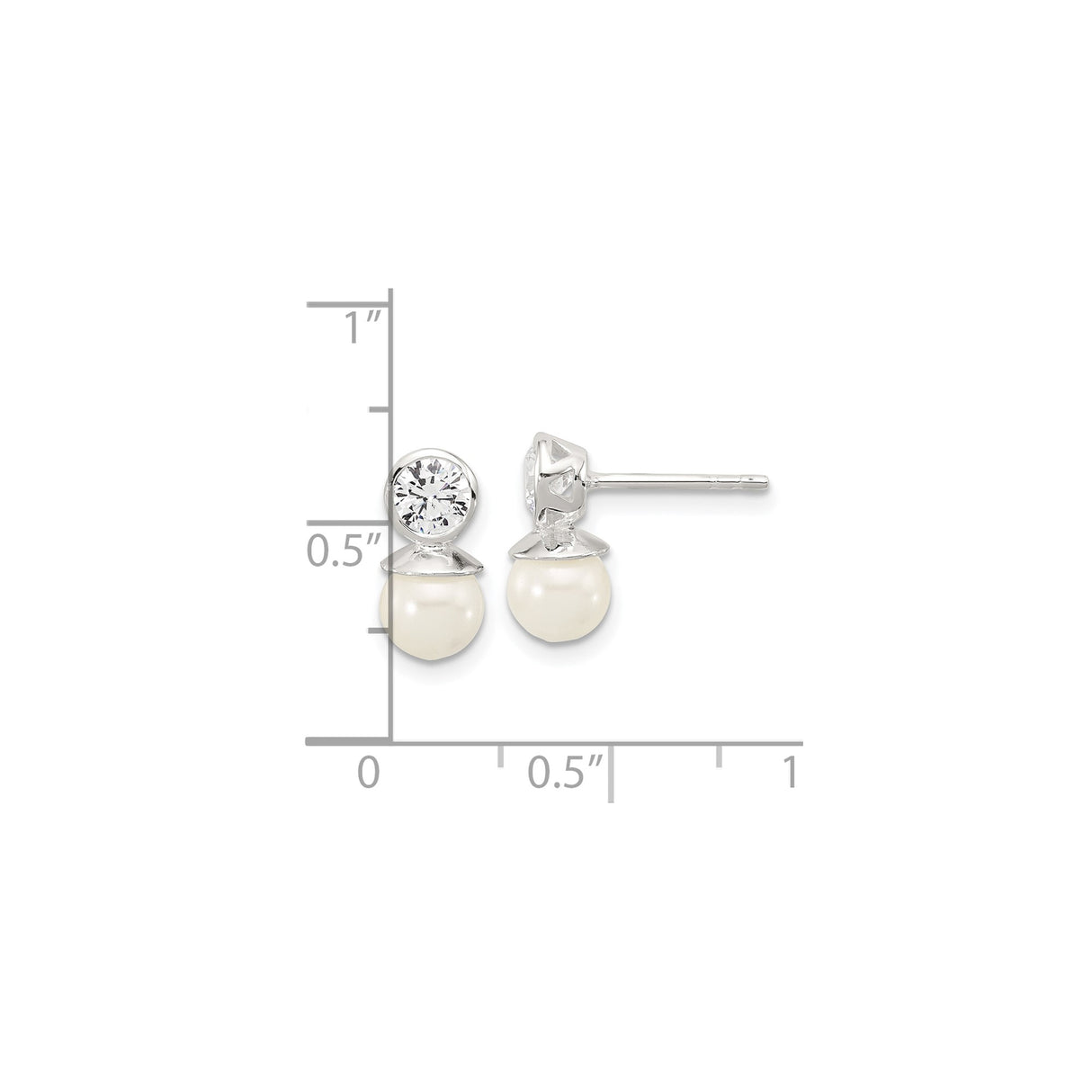 Sterling Silver Pearl Stud Earrings with Cubic Zirconia, Classic Bridal Jewelry for Women