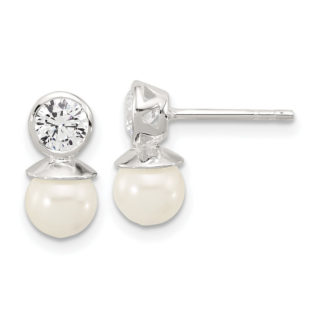Sterling Silver Pearl Stud Earrings with Cubic Zirconia, Classic Bridal Jewelry for Women