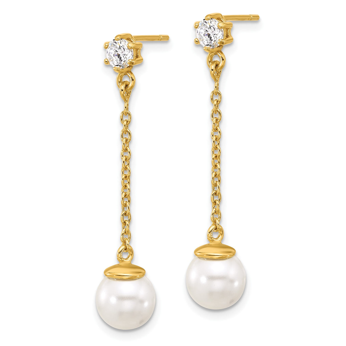 Sterling Silver Dangle Earrings with White Pearl and Cubic Zirconia Studs for Women