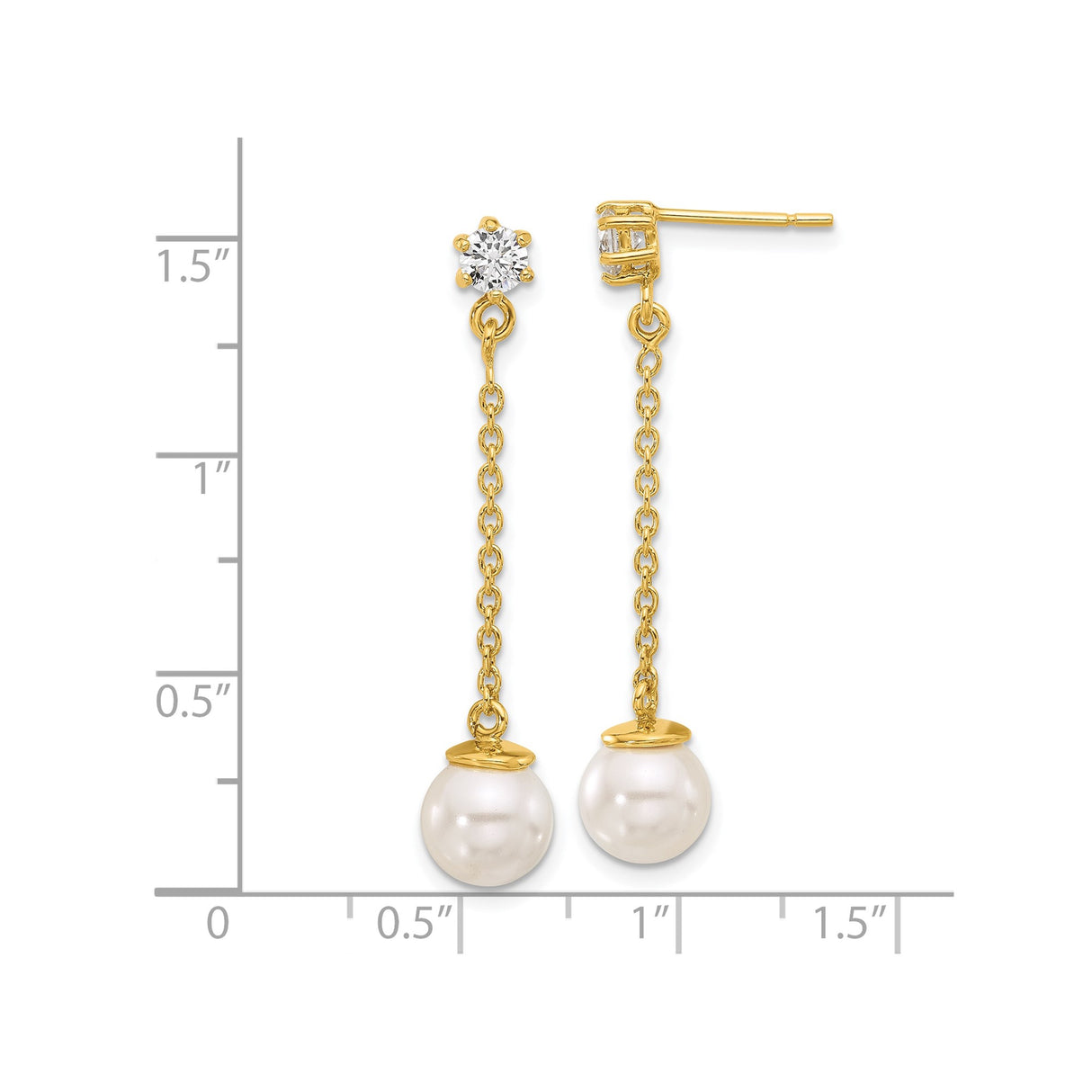 Sterling Silver Dangle Earrings with White Pearl and Cubic Zirconia Studs for Women