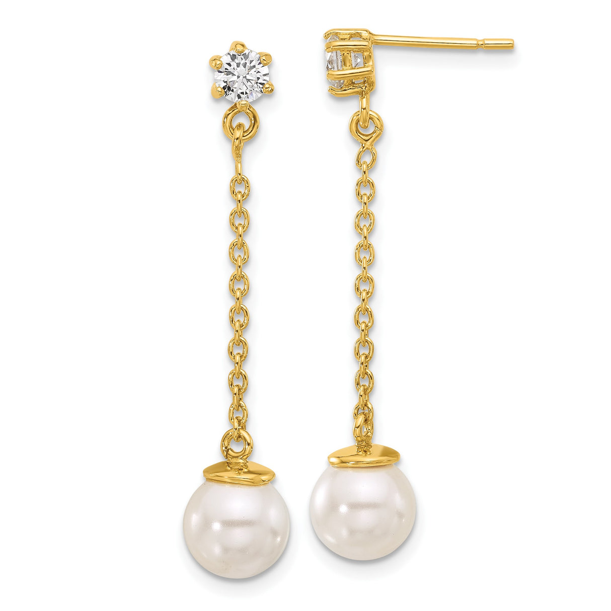 Sterling Silver Dangle Earrings with White Pearl and Cubic Zirconia Studs for Women