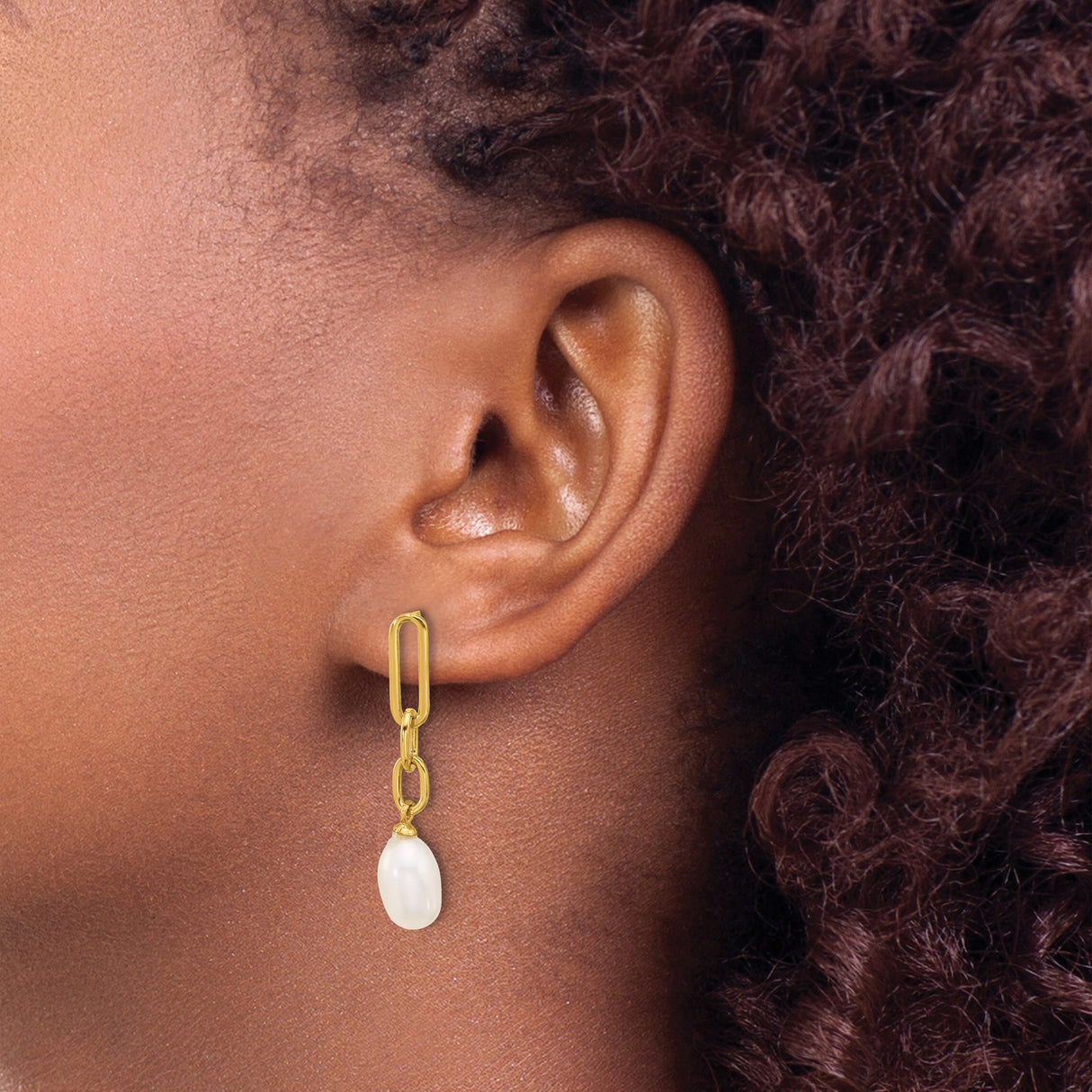 Sterling Silver Dangle Earrings with Freshwater Pearl Drops and Elongated Chain Links