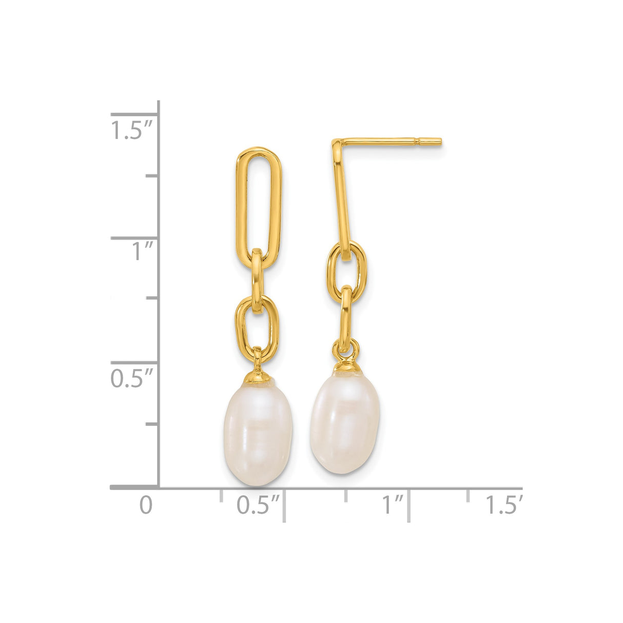 Sterling Silver Dangle Earrings with Freshwater Pearl Drops and Elongated Chain Links