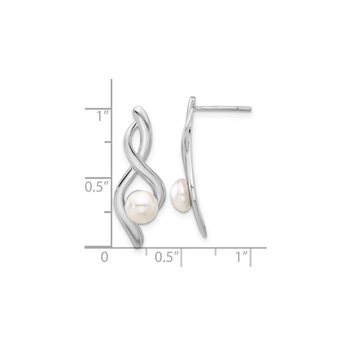 Sterling Silver Dangle Earrings with White Freshwater Cultured Pearls, Twisted Infinity Design