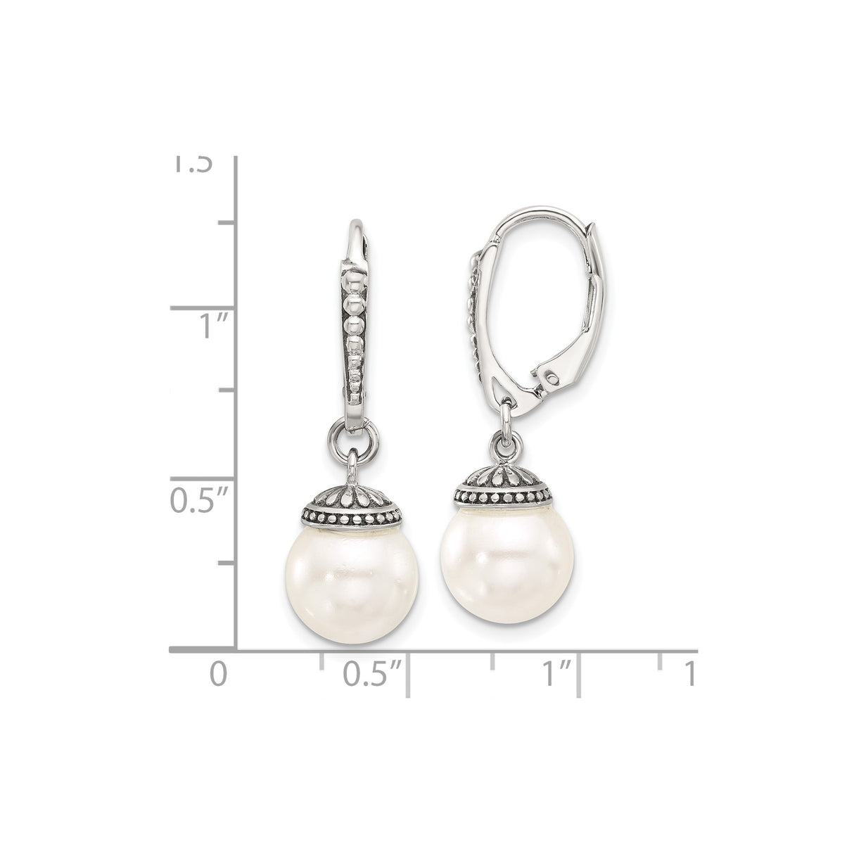 Sterling Silver Dangle Earrings with White Faux Pearls, Vintage Filigree, Leverback Drop Design