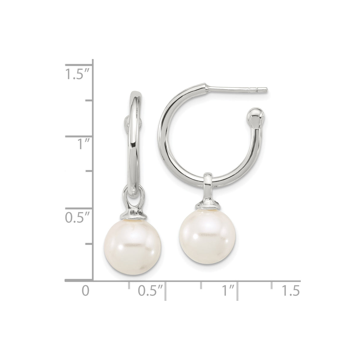 Sterling Silver Drop Hoop Earrings with White Pearls, Minimalist Bridal Jewelry