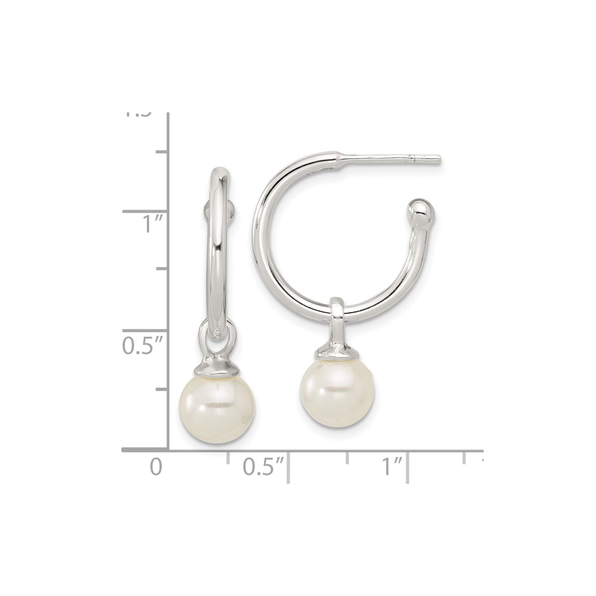 Sterling Silver Hoop Earrings with White Pearls, Classic Drop Dangle Design for Women