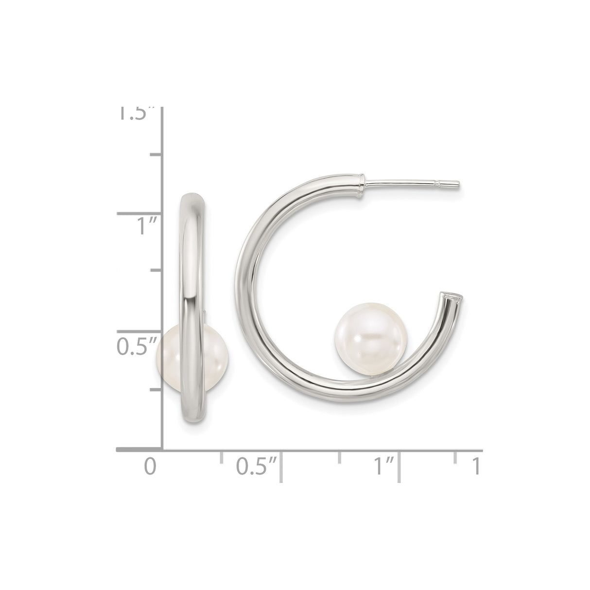 Sterling Silver Hoop Earrings with White Pearl, Open Circle Design, Minimalist Style