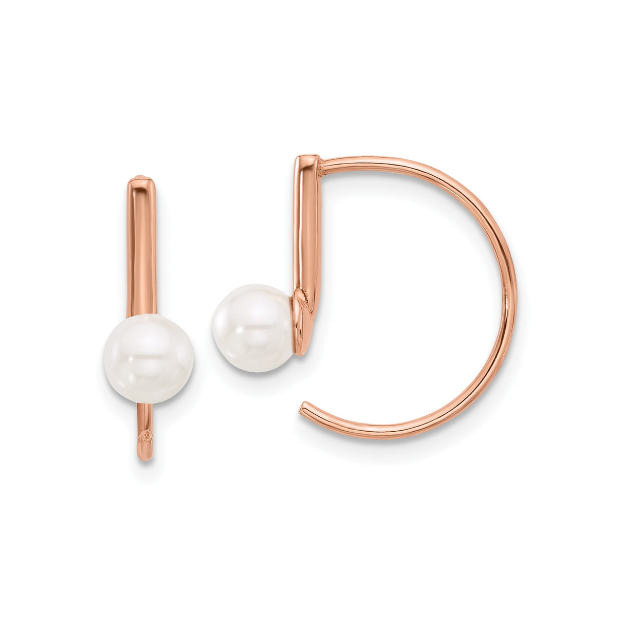 Sterling Silver Rose Gold Plated Hoop Earrings with White Cultured Pearls, Modern Minimalist Style