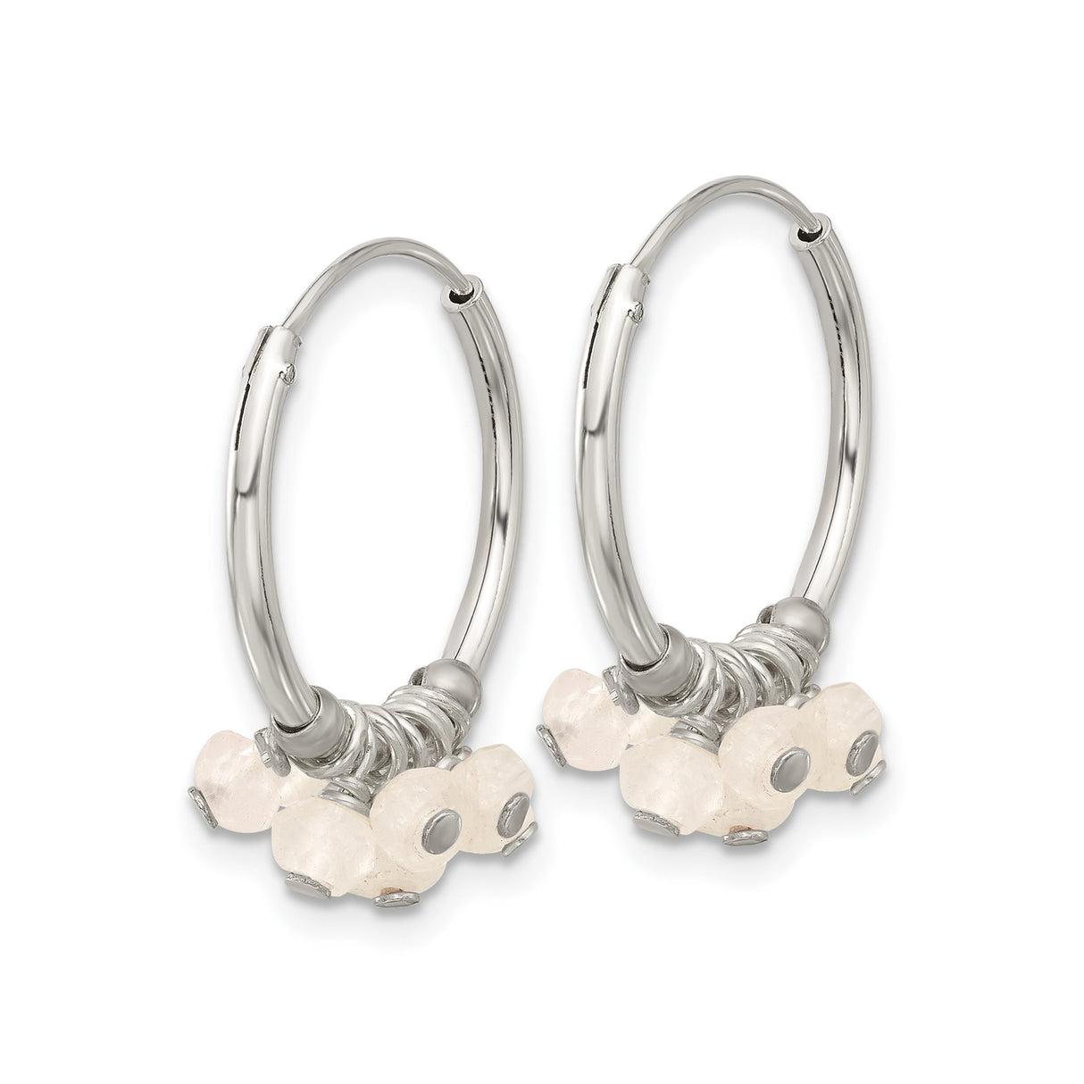 Sterling Silver Hoop Earrings with Moonstone Beads, Wire Wrapped Boho Chic Dangle Design