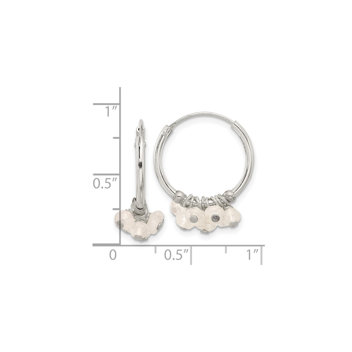 Sterling Silver Hoop Earrings with Moonstone Beads, Wire Wrapped Boho Chic Dangle Design