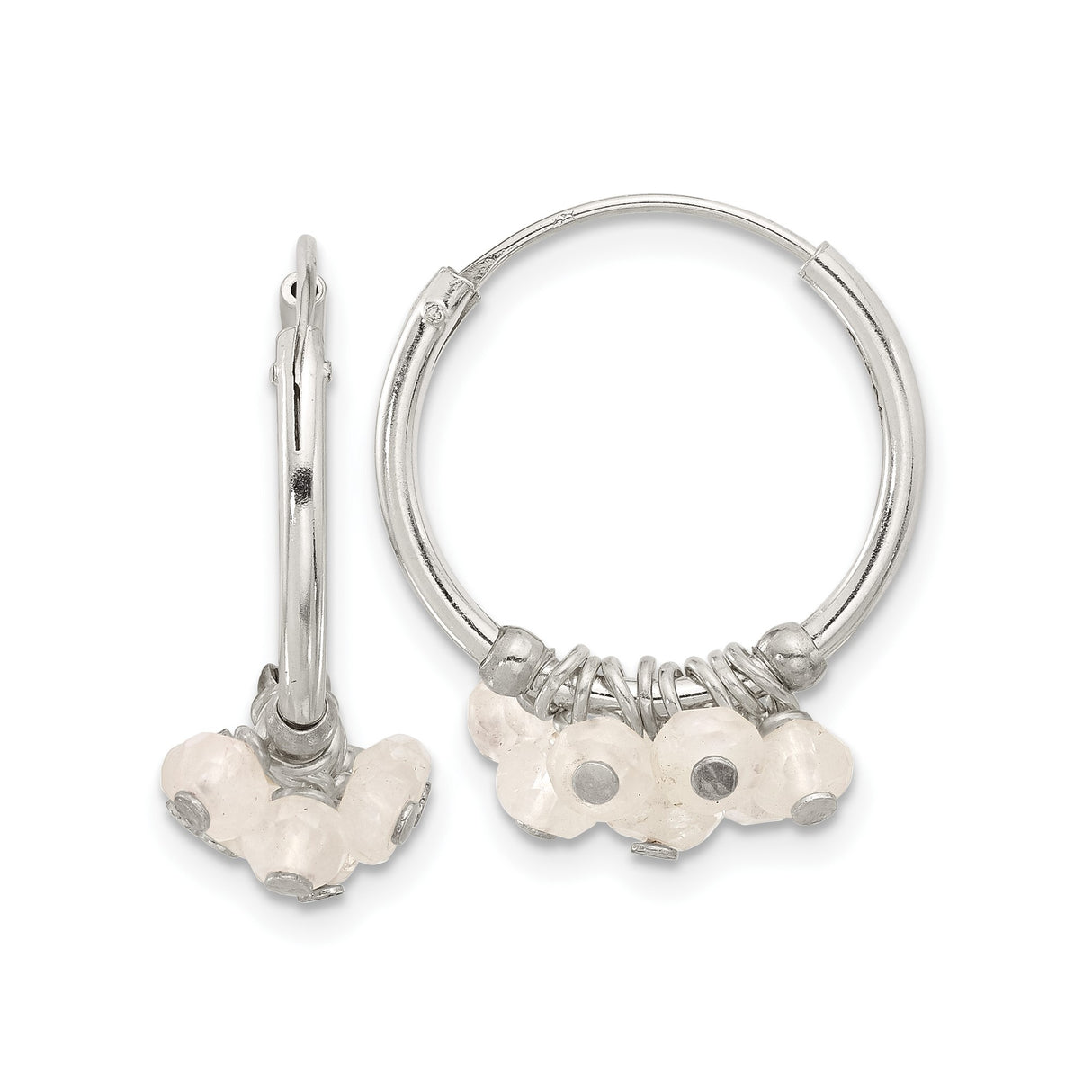 Sterling Silver Hoop Earrings with Moonstone Beads, Wire Wrapped Boho Chic Dangle Design