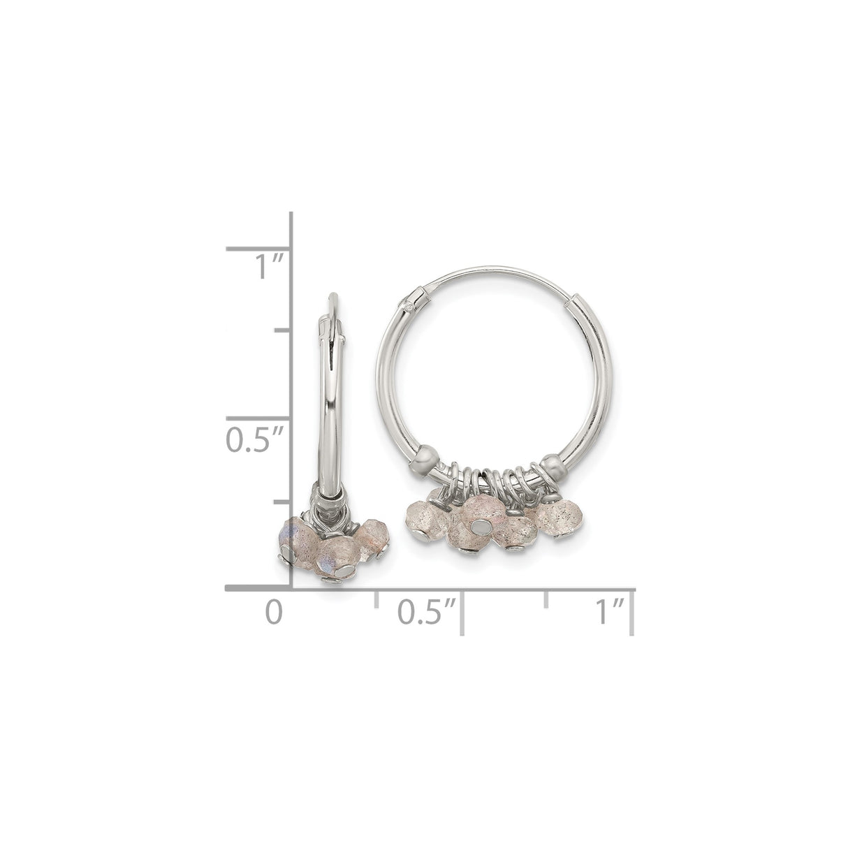 Sterling Silver Hoop Earrings with Labradorite, Wire Wrapped Boho Dangle Design