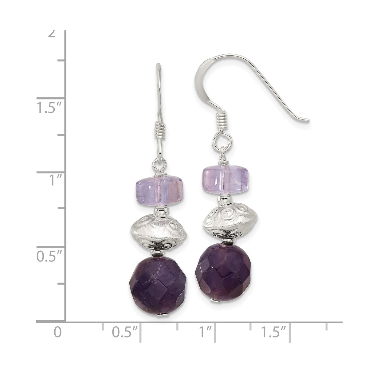 Sterling Silver Dangle Earrings with Amethyst and Lavender Glass, Boho Handmade Style
