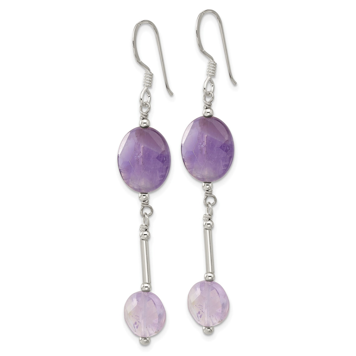 Sterling Silver Dangle Earrings with Amethyst Gemstones, Vertical Drop Design for Women