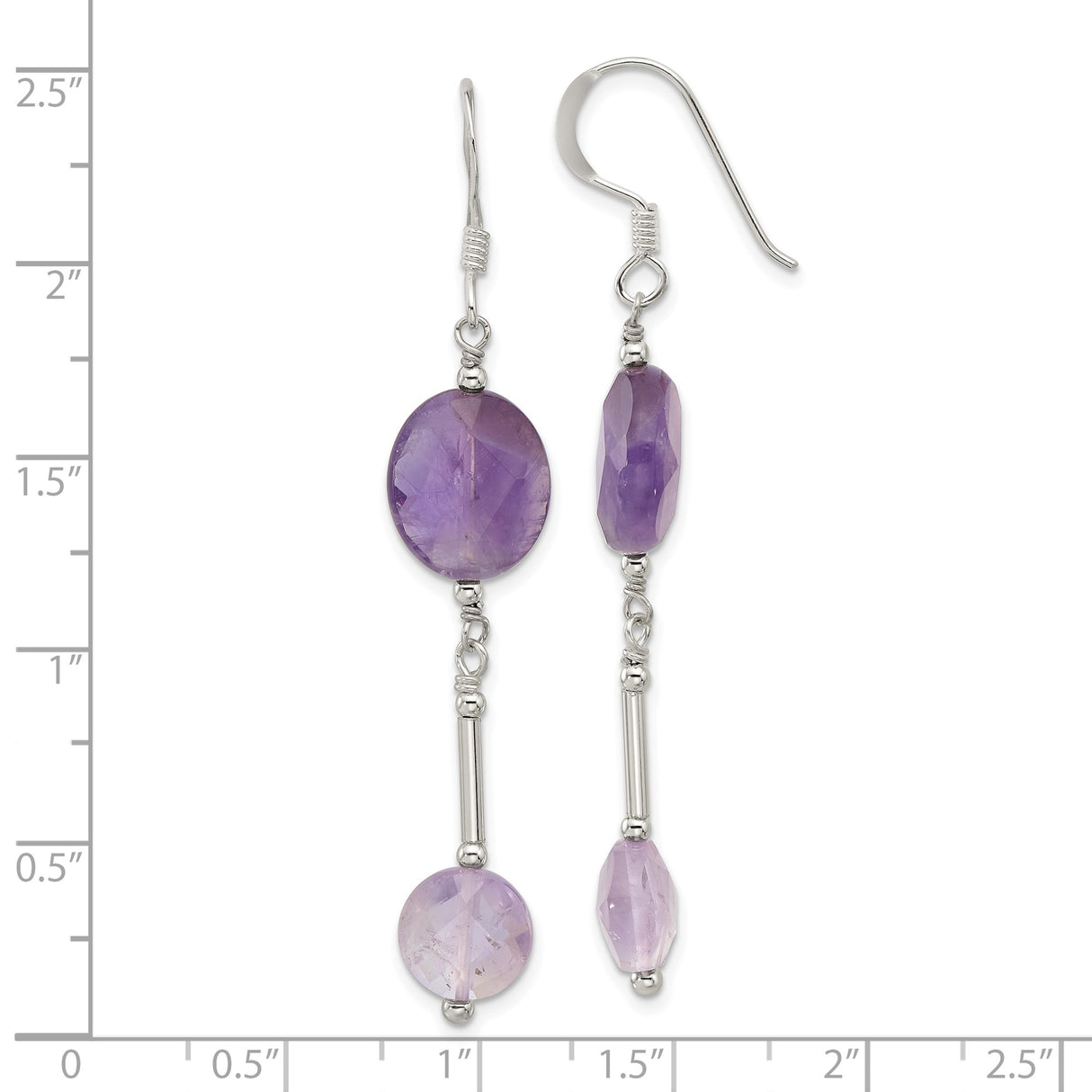Sterling Silver Dangle Earrings with Amethyst Gemstones, Vertical Drop Design for Women