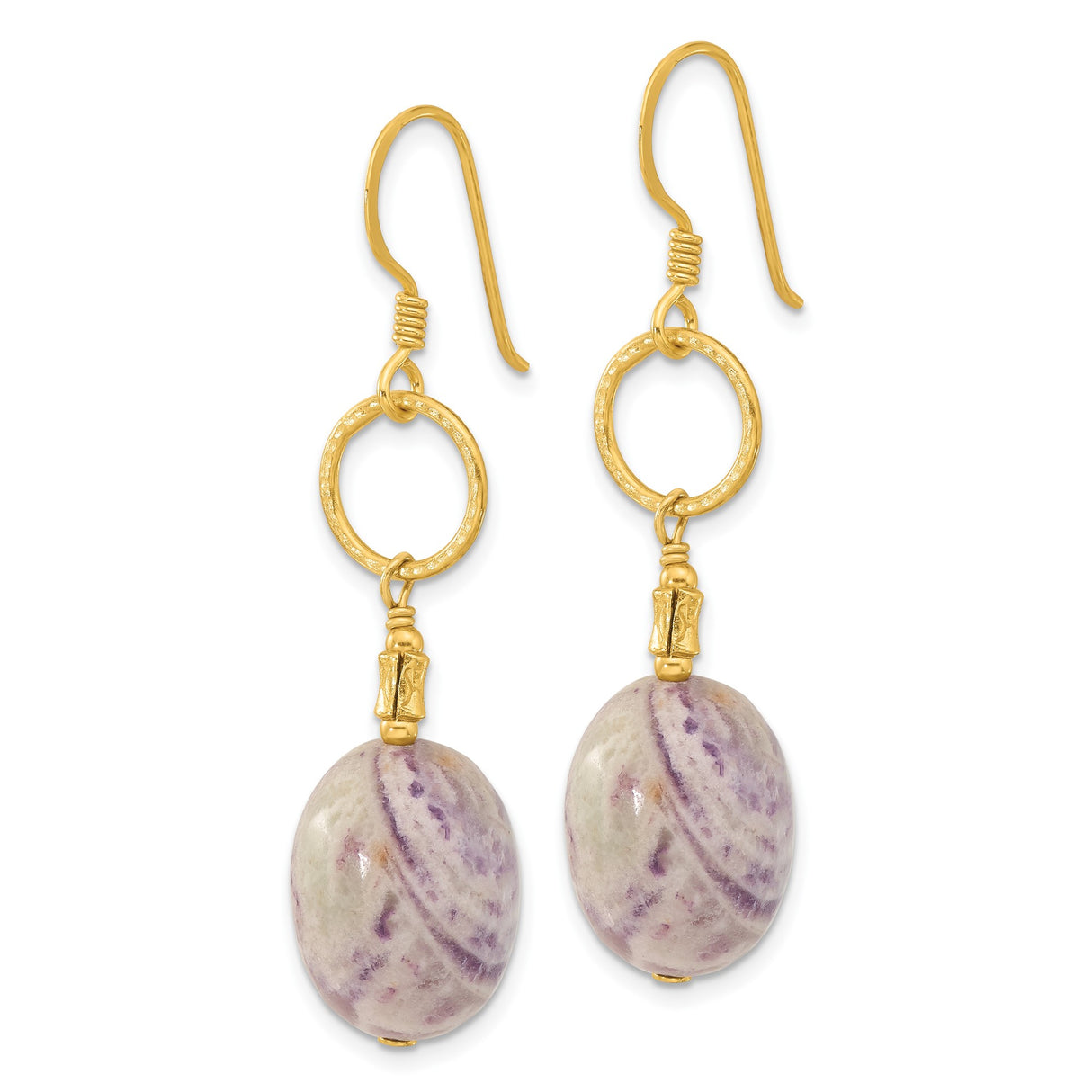 Sterling Silver Drop Earrings with Charoite, Gold Plating, Boho Dangle Style for Women