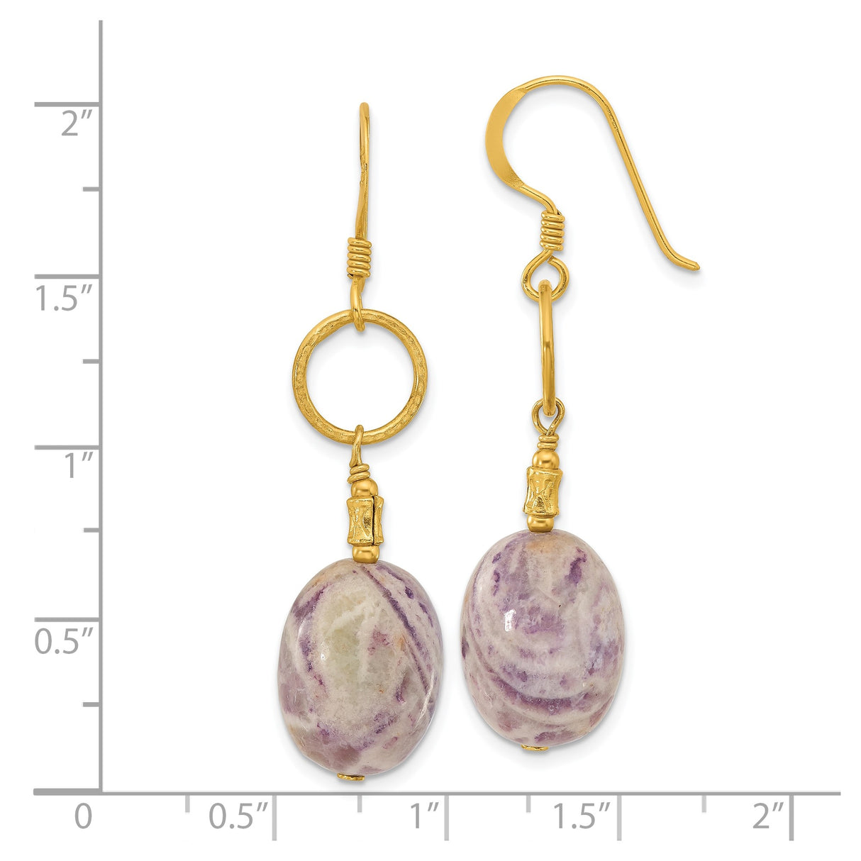 Sterling Silver Drop Earrings with Charoite, Gold Plating, Boho Dangle Style for Women