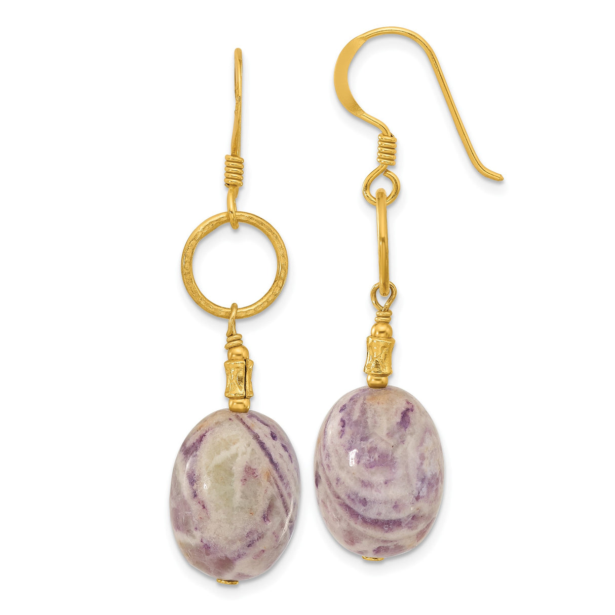 Sterling Silver Drop Earrings with Charoite, Gold Plating, Boho Dangle Style for Women