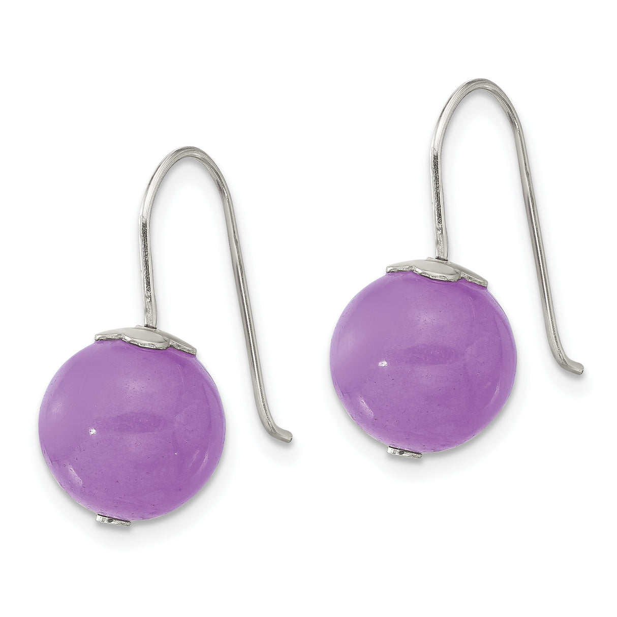 Sterling Silver Dangle Earrings with Purple Jade Beads, Minimalist Boho Style for Women