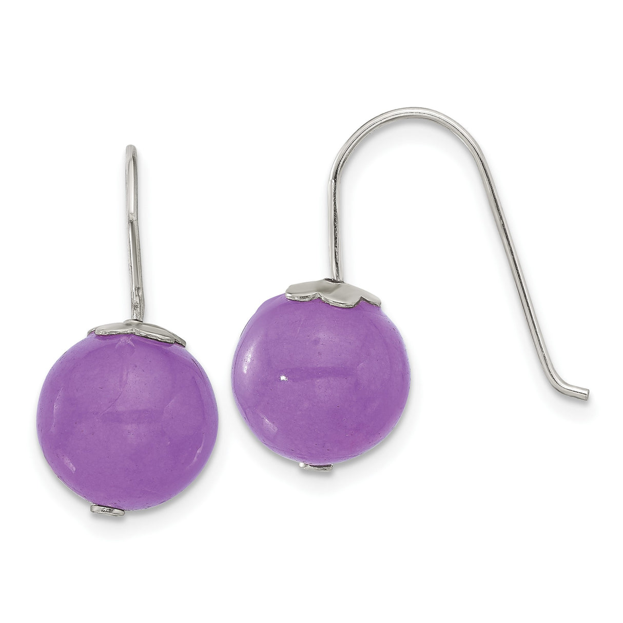 Sterling Silver Dangle Earrings with Purple Jade Beads, Minimalist Boho Style for Women