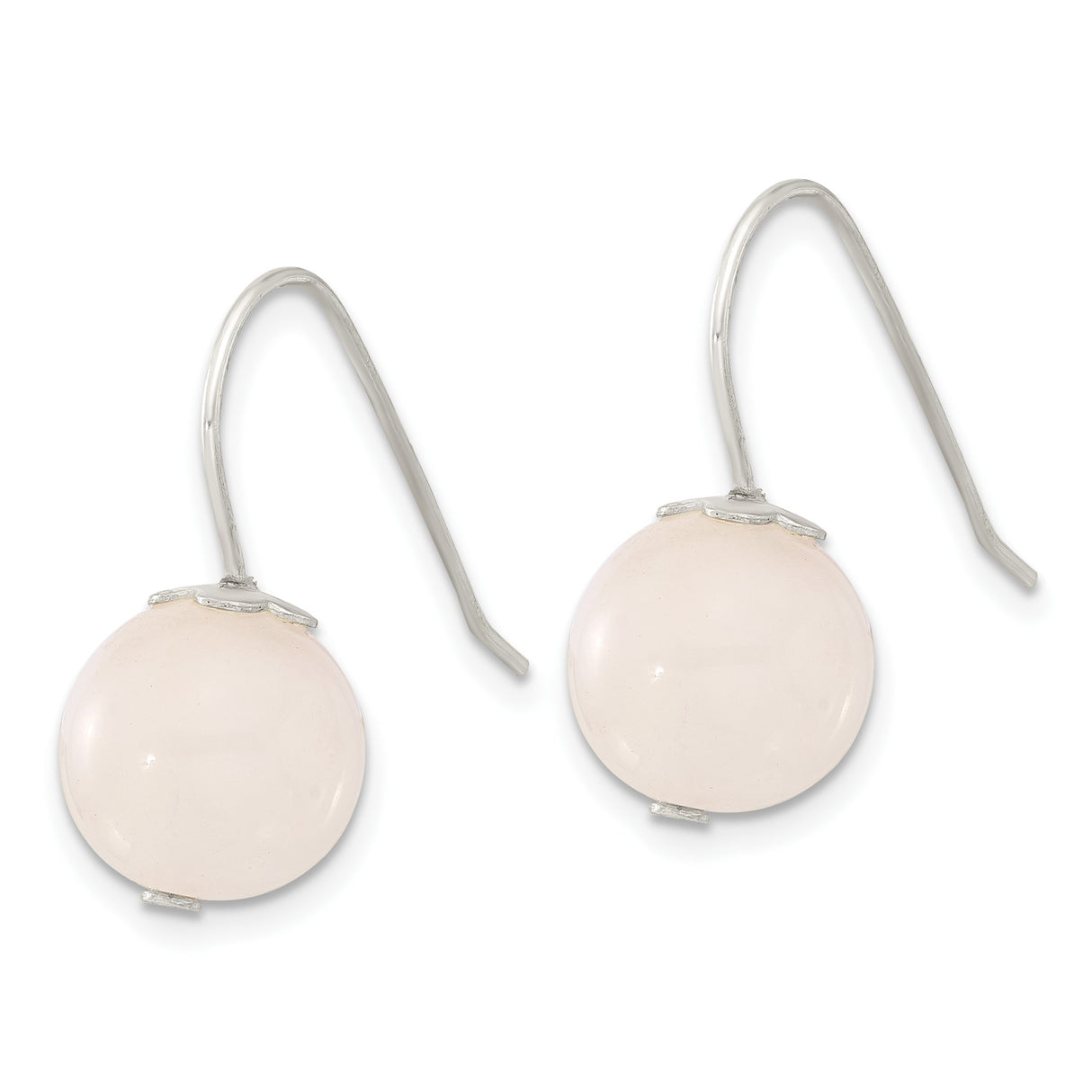 Sterling Silver Drop Earrings with Rose Quartz and Floral Cap Detail